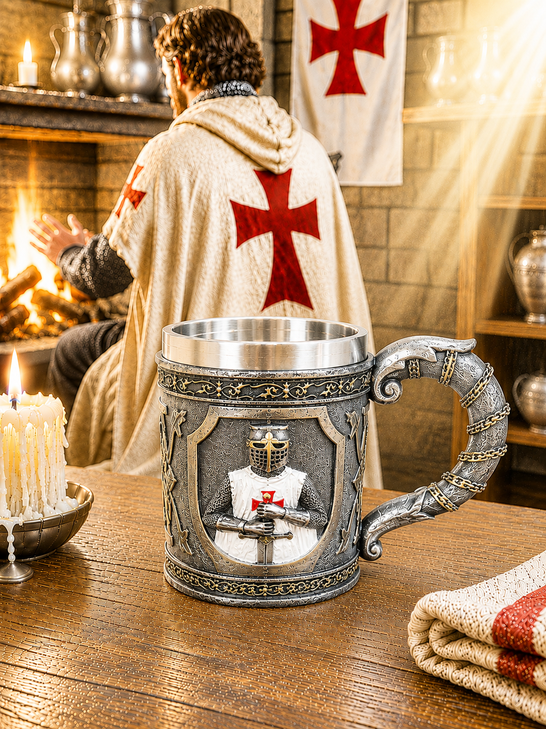 Mug médiéval Chevalier Templier – 350 ml – Résine peinte à la main