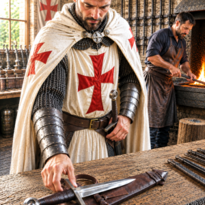Dague médiévale de chevalier avec fourreau en cuir – 44 cm