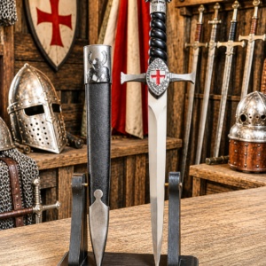Dague médiévale d’inspiration teutonique – Pommeau heaume de chevalier